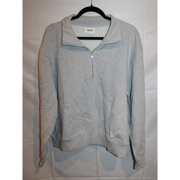 MATE the Label 100% Organic Cotton 1/4 Zip Up Sweatshirt L GRAY $158 - Picture 3 of 8